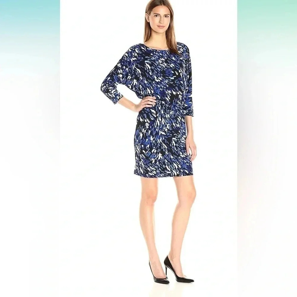 NINE WEST Women's 3/4 SLV Dolman Blouson Layered Dress Size 10